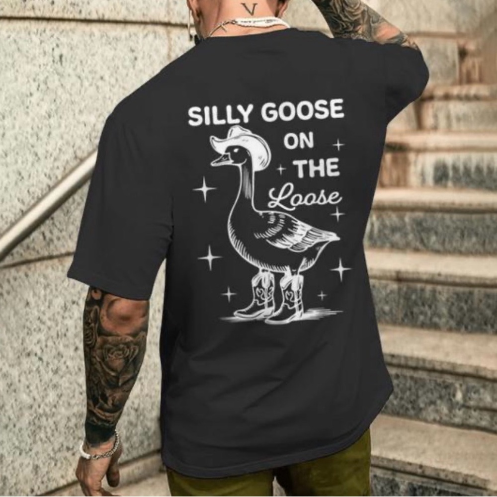 Silly Goose On The Loose Goose Bird Goose Bumps T-Shirt Gray Unisex Adult 2X - Picture 2 of 7
